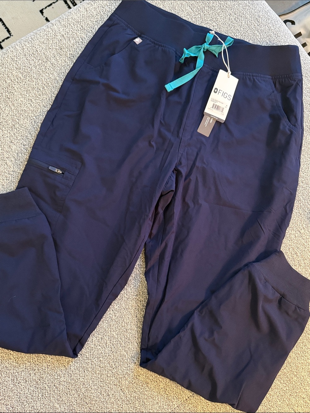 FIGS Navy Scrub Jogger Pants with Teal Drawstring